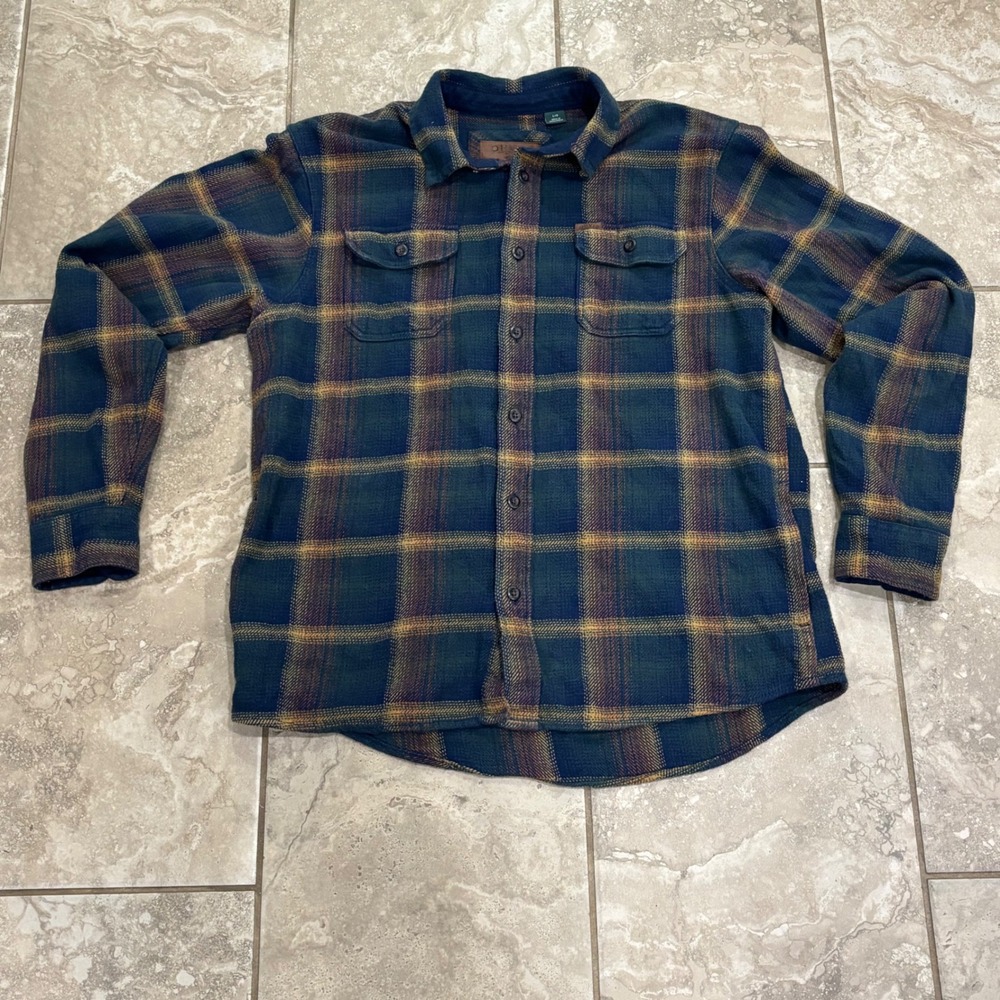 Orvis Classic Collection Mens Large Blue Green Plaid Flannel Button Down Shirt